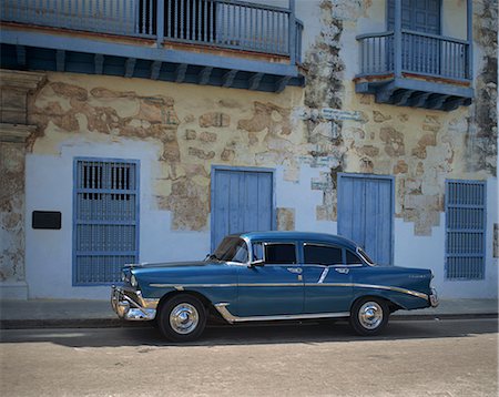 simsearch:841-03035281,k - An old blue Chevrolet car parked in a street in Old Havana, Cuba, West Indies, Caribbean, Central America Stock Photo - Rights-Managed, Code: 841-02902827