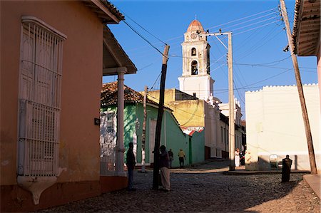 simsearch:841-03507904,k - Street scene with church belltower, Trinidad, UNESCO World Heritage Site, Cuba, West Indies, Central America Stock Photo - Rights-Managed, Code: 841-02918050
