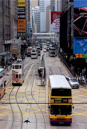 Trams, Des Voeux Road, Central, Hong Kong Island, Hong Kong, China, Asia Stock Photo - Rights-Managed, Code: 841-02924568