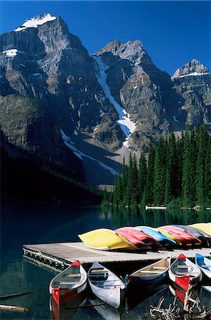 simsearch:841-02920671,k - Canoes for hire on shore of Moraine Lake, with view to the Wenkchemna Peaks, Banff National Park, UNESCO World Heritage Site, Alberta, Canada, North America Stock Photo - Rights-Managed, Code: 841-02920669