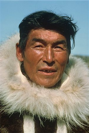 Portrait of Eskimo man wearing caribou skin, Spence Bay, Boothia Peninsula, Northwest Territories, Canada, North America Stock Photo - Rights-Managed, Code: 841-02923987