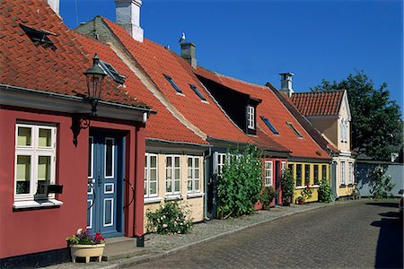 Typical painted housing with tiled roofs, Aeroskobing village, Aero Island, Denmark, Scandinavia, Europe Stock Photo - Rights-Managed, Code: 841-02944721