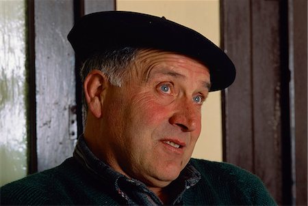 Portrait of Victor Harriet wearing a black beret, a man who still makes ewes milk cheese called Brebis, in the Basque area, Aquitaine, France, Europe Stock Photo - Rights-Managed, Code: 841-02944765