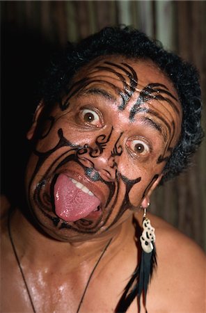 simsearch:841-02946648,k - Traditional Maori war paint and tongue out, Rotorua, North Island, New Zealand, Pacific Stock Photo - Rights-Managed, Code: 841-02946045