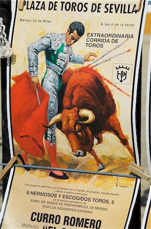 Old bull fighting posters for sale at the Bull Ring, Plaza de Toros de la Maestranza, El Arenal district, Seville, Andalusia, Spain, Europe Stock Photo - Rights-Managed, Code: 841-02994115