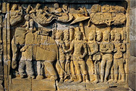 simsearch:841-03033826,k - Relief carvings on frieze on outside wall of the Buddhist temple, Borobodur (Borobudur), Java, Indonesia Stock Photo - Rights-Managed, Code: 841-02991329