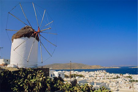 View from the upper windmills to Mykonos Town, Mykonos, Cyclades Islands, Greece Stock Photo - Rights-Managed, Code: 841-03028634