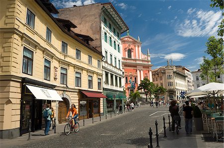 slovenia - Looking towards the Franciscan Church of the Annunciation, Preseren Square, Ljubljana, Slovenia, Europe Stock Photo - Rights-Managed, Code: 841-03028975