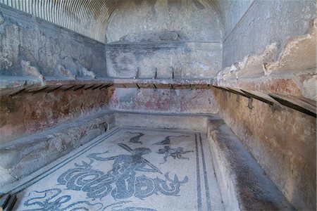 Bath house mosaic from Herculaneum, a large Roman town destroyed in 79AD by a volcanic eruption from Mount Vesuvius, UNESCO World Heritage Site, near Naples, Campania, Italy, Europe Stock Photo - Rights-Managed, Code: 841-03030732