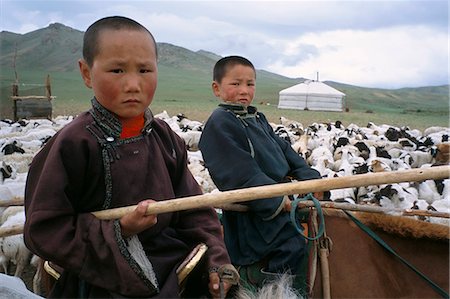 Young boys on horseback herding sheep, Mongolia, Central Asia, Asia Stock Photo - Rights-Managed, Code: 841-03032941