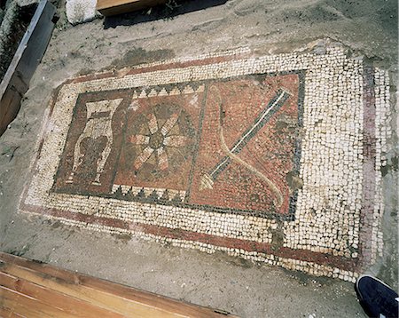 fethiye - Mosaic representing the lyre, sun and bow, the three symbols of Apollo, ruins of the Apollo Temple at Letoon, near Fethiye, Anatolia, Turkey, Asia Minor, Eurasia Stock Photo - Rights-Managed, Code: 841-03033419