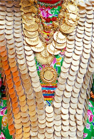 Close-up of a girl's dress decorated with old gold coins, Lambri Triti festival, Olymbos, Karpathos, Dodecanese islands, Greece, Mediterranean, Europe Stock Photo - Rights-Managed, Code: 841-03033539