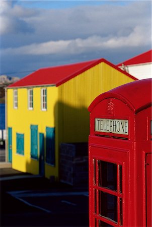 red call box - British red telephone box and colourful traditional house, Stanley, East Falkland, Falkland Islands, South Atlantic, South America Stock Photo - Rights-Managed, Code: 841-03033788