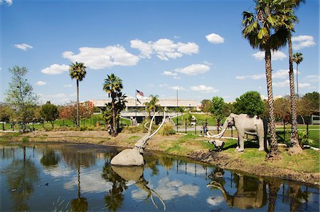 Model elephants in La Brea Tar Pits, Hollywood, Los Angeles, California, United States of America, North America Stock Photo - Rights-Managed, Code: 841-03055321
