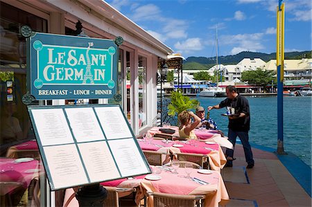 saint martin caribbean - Restaurants in the French town of Marigot, St. Martin, Leeward Islands, West Indies, Caribbean, Central America Stock Photo - Rights-Managed, Code: 841-03067094