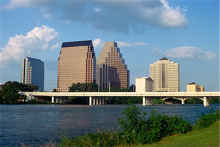 The river, bridge and skyline of downtown in the state capital, looking from Riverside, Austin, Texas, United States of America, North America Stock Photo - Rights-Managed, Code: 841-03067540