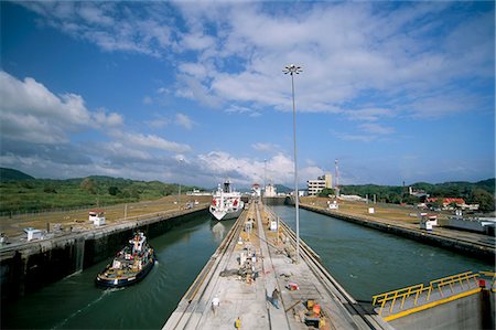 panama picture with ship in lock - Miraflores Locks, Panama Canal, Panama, Central America Stock Photo - Rights-Managed, Code: 841-03060503