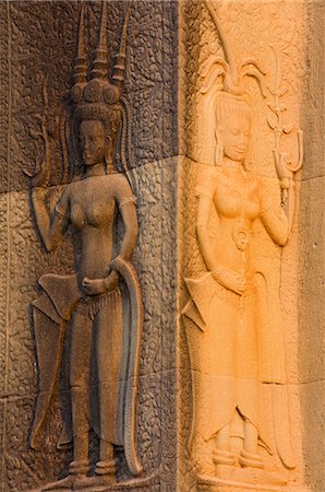 Bas relief stone carvings of apsaras, Angkor Wat, Angkor, UNESCO World Heritage Site, Siem Reap, Cambodia, Indochina, Southeast Asia, Asia Stock Photo - Rights-Managed, Code: 841-03062745