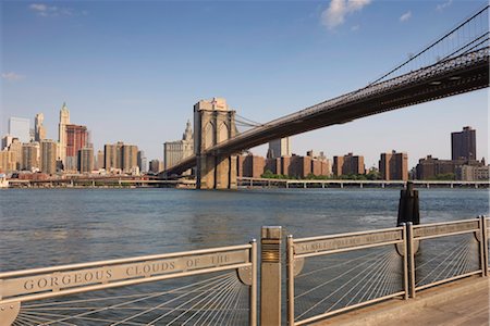 Brooklyn Bridge spanning the East River from Fulton Ferry Landing, Brooklyn, New York City, New York, United States of America, North America Stock Photo - Rights-Managed, Code: 841-03454339