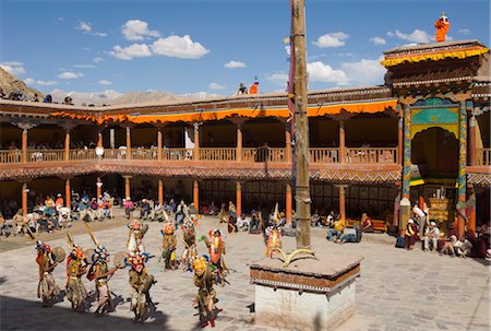 people ladakh - View from above of monastery courtyard with monks in traditional costumes dancing, Hemis Festival, Hemis, Ladakh, India, Asia Stock Photo - Rights-Managed, Code: 841-03489711