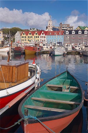 Colourful boats and picturesque gabled buildings along the quayside in Vestaravag harbour, Torshavn, Streymoy, Faroe Islands (Faroes), Denmark, Europe. Stock Photo - Rights-Managed, Code: 841-03507816