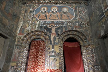 Some of Ethiopia's finest ecclesiastical artwork adorns the walls of Debre Berhan Selassie Church, Gondar, Ethiopia, Africa Stock Photo - Rights-Managed, Code: 841-03502458