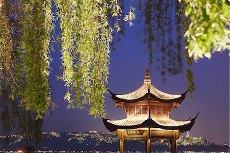 Pavilion on Xi Hu (West Lake) at dusk, Hangzhou, Zhejiang, China, Asia Stock Photo - Rights-Managed, Code: 841-03518761