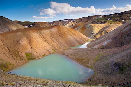 Rhyolite slopes and screes in Graenagil ravine, Landmannalaugar area, Fjallabak region, Iceland, Polar Regions Stock Photo - Rights-Managed, Code: 841-03674748