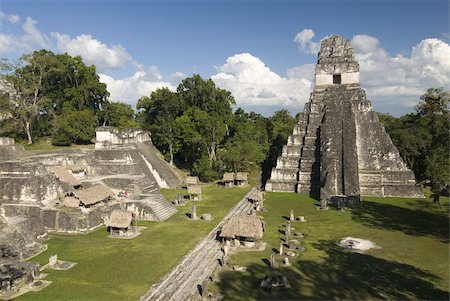 Temple No. 1 (Jaguar Temple) with North Acropolis on the left, Tikal, UNESCO World Heritage Site, Tikal National Park, Peten, Guatemala, Central America Stock Photo - Rights-Managed, Code: 841-03675243