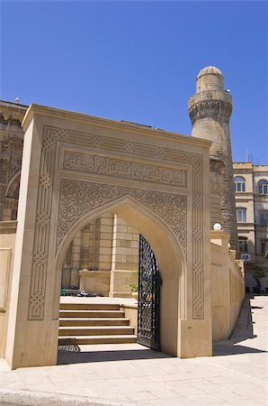 simsearch:841-03676615,k - Entrance of the Lezgi Mosque in the old town of Baku, UNESCO World Heritage Site, Azerbaijan, Central Asia, Asia Stock Photo - Rights-Managed, Code: 841-03676635