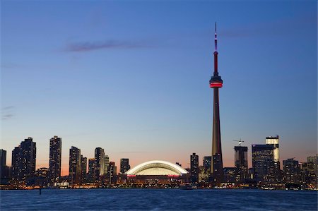 Skyline of downtown Toronto, CN Tower and Rogers Centre, Toronto, Ontario, Canada, North America Stock Photo - Rights-Managed, Code: 841-03677095
