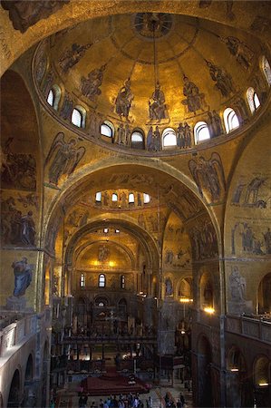 Interior of St. Mark's Basilica (Basilica di San Marco) with golden Byzantine mosaics illuminated, Venice, UNESCO World Heritage Site, Veneto, Italy, Europe Stock Photo - Rights-Managed, Code: 841-03677436