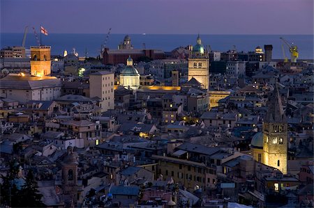 Port and cityscape at dusk, Genoa, Liguria, Italy, Europe Stock Photo - Rights-Managed, Code: 841-03672535