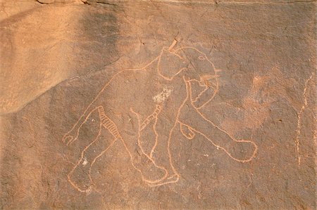 Elephant, primitive rock carving, Akakus, Sahara desert, Fezzan, Libya, North Africa, Africa Stock Photo - Rights-Managed, Code: 841-03673317