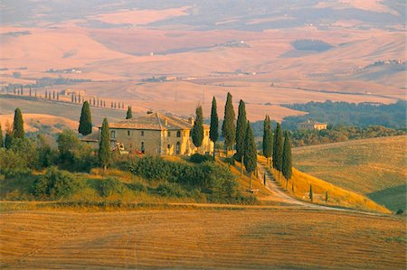 farmhouse - Sunset near San Quirico d'Orcia, Val d'Orcia, Siena province, Tuscany, Italy, Europe Stock Photo - Rights-Managed, Code: 841-03673802