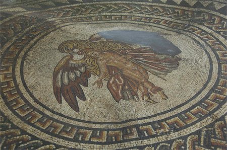 Mosaic floor figure with bird of prey, 350 AD Roman Villa at Bignor, West Sussex, England, United Kingdom, Europe Stock Photo - Rights-Managed, Code: 841-03673877