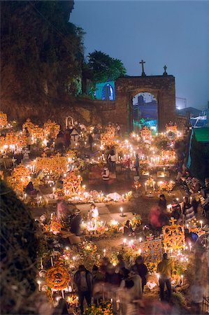 A candle lit cemetery, Dia de Muertos (Day of the Dead) festival in a cemetery on Isla Janitzio, Lago de Patzcuaro, Michoacan state, Mexico, North America Stock Photo - Rights-Managed, Code: 841-03868574