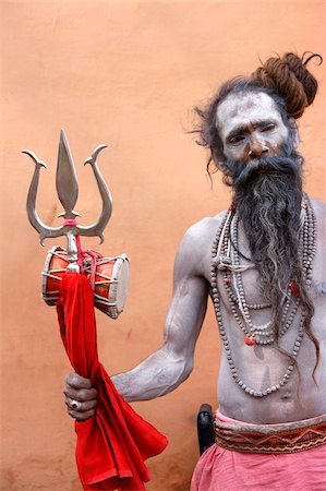 Sadhu with Shiva trident attending Haridwar Kumbh Mela, Haridwar, Uttarakhand, India, Asia Stock Photo - Rights-Managed, Code: 841-03870696