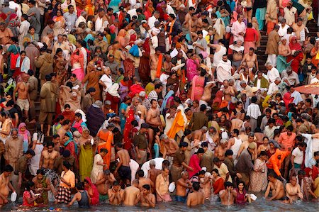 river ganges landscape picture - Thousands of devotees converge to take a dip in the River Ganges at Navsamvatsar, a Hindu holiday during the Maha Kumbh Mela festival, Haridwar, Uttarakhand, India, Asia Stock Photo - Rights-Managed, Code: 841-03870706