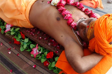 Guru lying on a bed of nails in Pilot Baba camp at Kumbh Mela in Haridwar, Uttarakhand, India, Asia Stock Photo - Rights-Managed, Code: 841-03870702