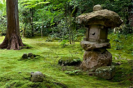 A rugged stone lantern accents a moss garden at Sanzenin Temple in Ohara, Kyoto, Japan, Asia Stock Photo - Rights-Managed, Code: 841-03871354