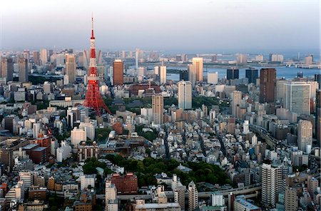 Aerial view of metropolitan Tokyo and Tokyo Tower from atop the Mori Tower at Roppongi Hills, Tokyo, Japan. Asia Stock Photo - Rights-Managed, Code: 841-03871376