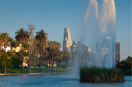 fountain park - Downtown skyline from Echo Park, Los Angeles, California, United States of America, North America Stock Photo - Rights-Managed, Code: 841-03871571