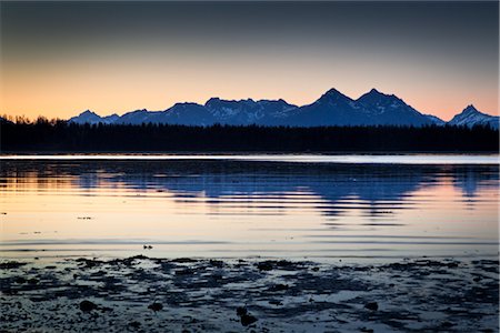 simsearch:854-03362156,k - Scenic sunset view of Bartlett Cove, Glacier Bay National Park & Preserve, Southeast Alaska, Summer Stock Photo - Rights-Managed, Code: 854-05974517