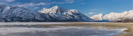 Panoramic Of The Coastal Mountains And Kluane Lake Along The Alcan Highway, Early Spring, Yukon, Canada. Stock Photo - Rights-Managed, Code: 854-08028157