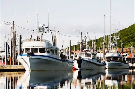 simsearch:862-07690164,k - Commercial Fishing Boats Moored In The King Cove Harbor At Sunrise, King Cove, Alaska Peninsula, Southwest Alaska, Summer. Stock Photo - Rights-Managed, Code: 854-08028174