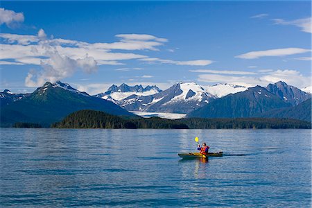 simsearch:854-02955238,k - Sea kayaker in Inside Passage near Juneau viewing Mendenhall Glacier Coast Mtns Southeast AK Summer Stock Photo - Rights-Managed, Code: 854-02955151