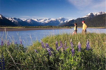 simsearch:854-02955238,k - Young Couple Hiking Along 20 Mile River w/Lupine AK SC Chugach SP Chugach Mtns Stock Photo - Rights-Managed, Code: 854-02955174