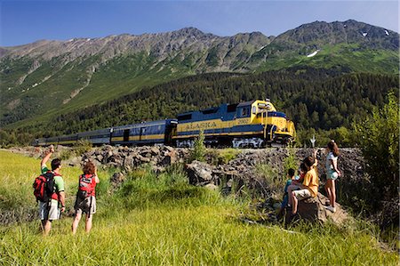 simsearch:854-02955238,k - Family views AK Railroad Passenger Train near Bird Point, Turnagain Arm, SC Alaska Summer. Chugach SP Stock Photo - Rights-Managed, Code: 854-02955691