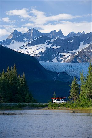 simsearch:854-02955238,k - Vehicle Travels Mendenhall Loop Road w/Mendenhall Glacier in background Juneau Alaska Summer Stock Photo - Rights-Managed, Code: 854-02955739